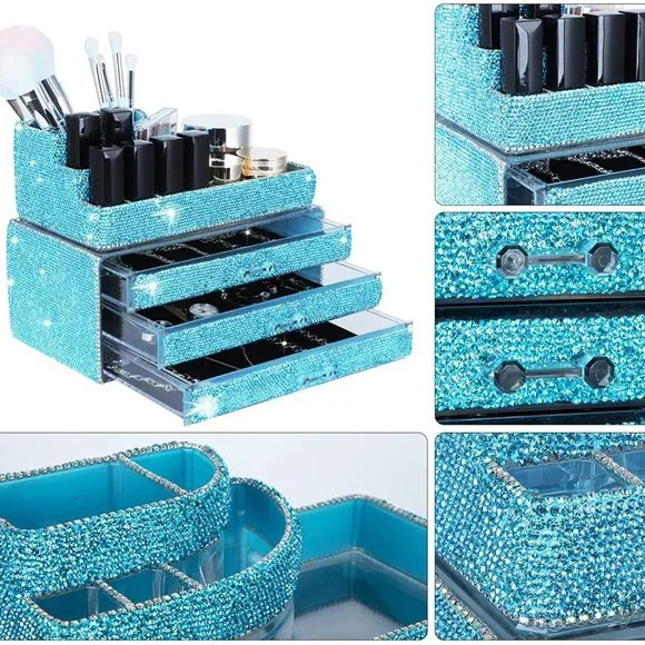 NWT Sparkling Bling Swarovski Crystal Rhinestone Cosmetic Organizer Jewe…